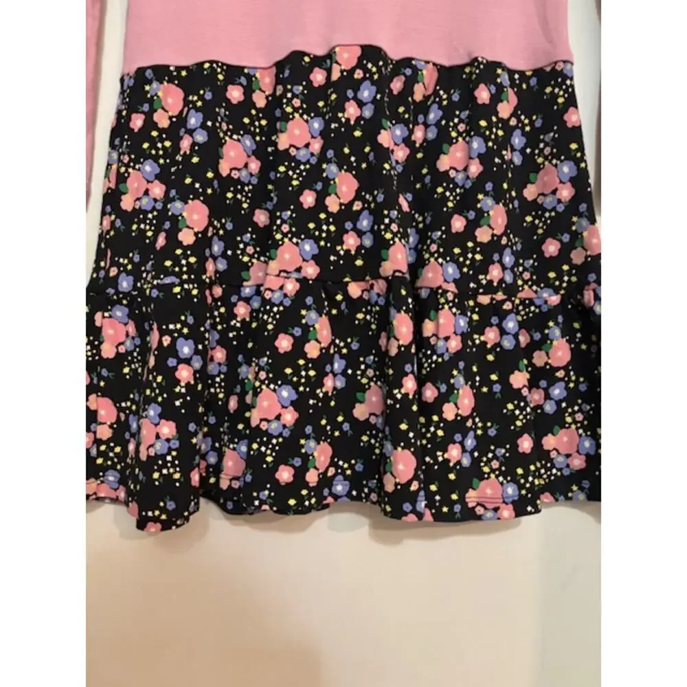 Tea Collection Dress Girls Size 12 Floral Casual 100% Cotton Pink Long Sleeve